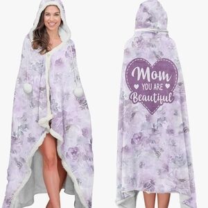Floral Hooded Blanket with Heart Design
